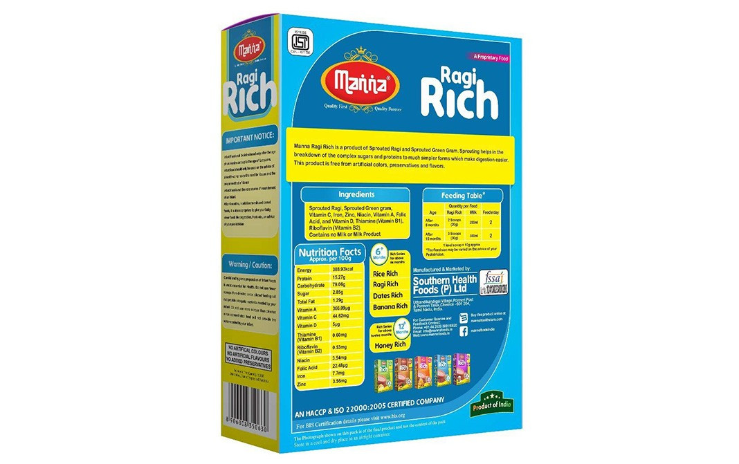 Manna Ragi Rich, 6+ Months   Box  200 grams